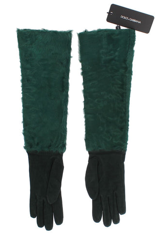 Guantes de cuero verde Xiangao con pelo en los codos