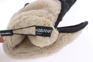 Guantes de shearling de lana gris con tachuelas y leopardo verde