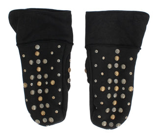 Guantes de shearling de lana gris con tachuelas