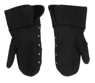 Guantes de shearling de lana gris con tachuelas