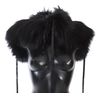 Bufanda de cuello de piel de zorro negro con envoltura de hombros
