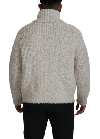 Cremefarbener Rollkragenpullover aus Wolle
