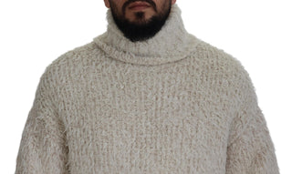 Cremefarbener Rollkragenpullover aus Wolle
