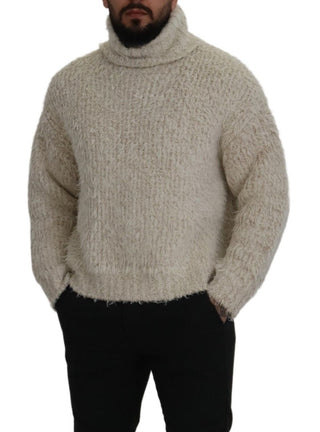 Cremefarbener Rollkragenpullover aus Wolle