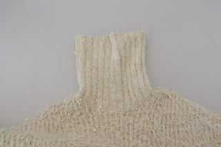 Cremefarbener Rollkragenpullover aus Wolle
