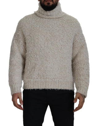 Cremefarbener Rollkragenpullover aus Wolle