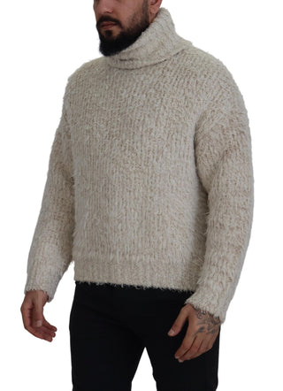 Cremefarbener Rollkragenpullover aus Wolle