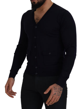 Cardigan-Strickjacke aus blauer Wolle für Mitarbeiter