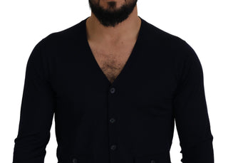 Cardigan-Strickjacke aus blauer Wolle für Mitarbeiter