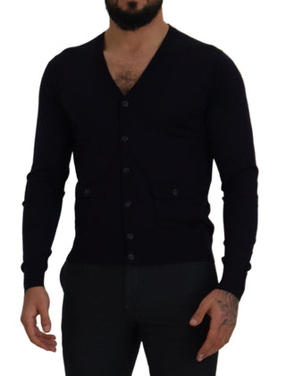 Cardigan-Strickjacke aus blauer Wolle für Mitarbeiter
