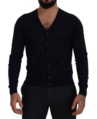 Cardigan-Strickjacke aus blauer Wolle für Mitarbeiter
