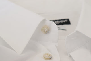 Weißes Baumwollhemd mit Pfauenfeder-Muster, formell, Gold
