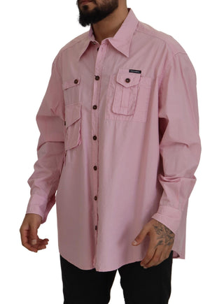 Rosa lässiges Button-Down-Langarmhemd