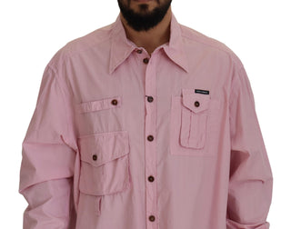 Rosa lässiges Button-Down-Langarmhemd