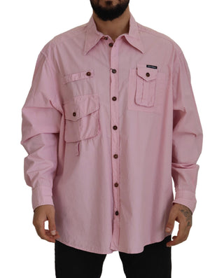 Rosa lässiges Button-Down-Langarmhemd