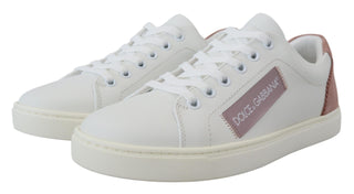 Weiße rosa Leder-Sneaker Halbschuhe
