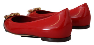 Rote Leder-Kristall-Slipper-Ballerinas