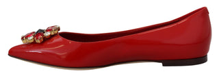 Rote Leder-Kristall-Slipper-Ballerinas