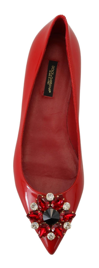 Rote Leder-Kristall-Slipper-Ballerinas