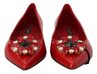 Rote Leder-Kristall-Slipper-Ballerinas