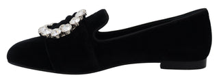 Mocasines planos negros de terciopelo con cristales