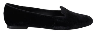 Schwarze Samt Slipper Loafer Flats Schuhe