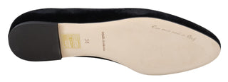 Schwarze Samt Slipper Loafer Flats Schuhe