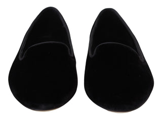 Schwarze Samt Slipper Loafer Flats Schuhe