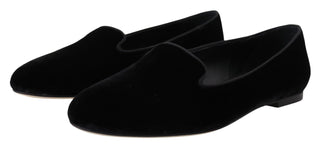 Schwarze Samt Slipper Loafer Flats Schuhe