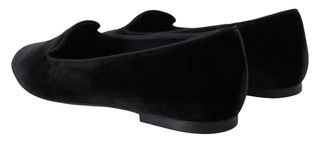 Schwarze Samt Slipper Loafer Flats Schuhe