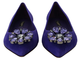 Mocasines planos morados de ante con cristales