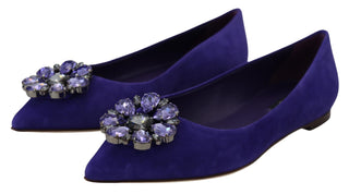 Mocasines planos morados de ante con cristales