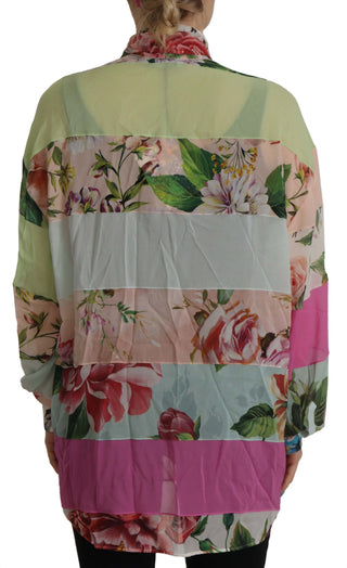 Blusa con cuello ascot y diseño patchwork floral multicolor