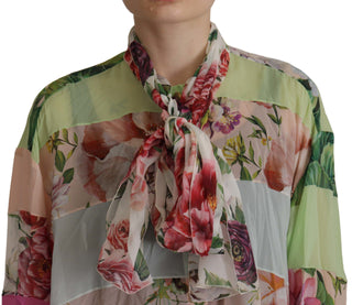 Blusa con cuello ascot y diseño patchwork floral multicolor