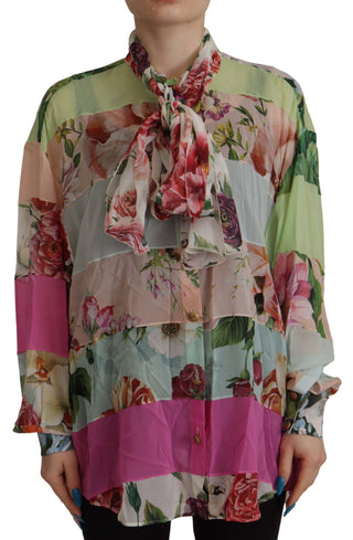 Blusa con cuello ascot y diseño patchwork floral multicolor