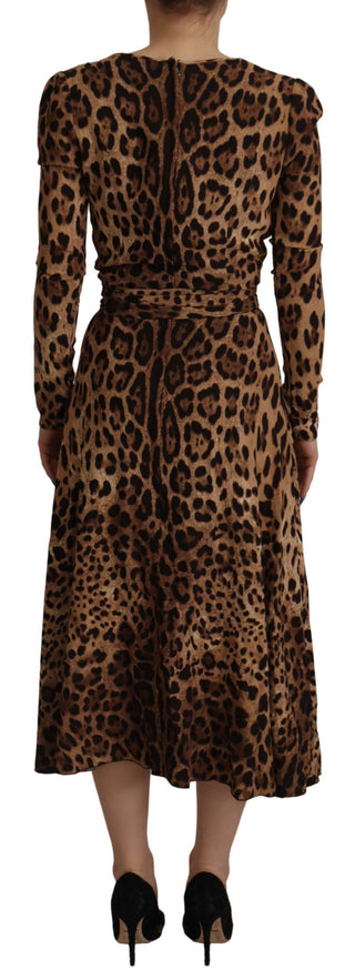 Braunes Leopard Wickel-Maxikleid aus Viskose in A-Linie