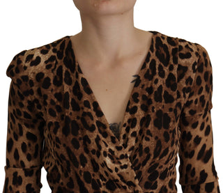 Braunes Leopard Wickel-Maxikleid aus Viskose in A-Linie