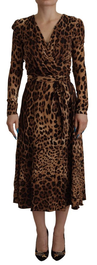 Braunes Leopard Wickel-Maxikleid aus Viskose in A-Linie