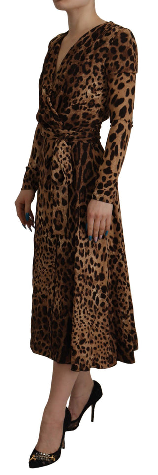 Braunes Leopard Wickel-Maxikleid aus Viskose in A-Linie