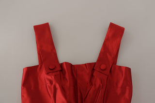 Rotes A-Linien-Kleid aus plissierter Satseide