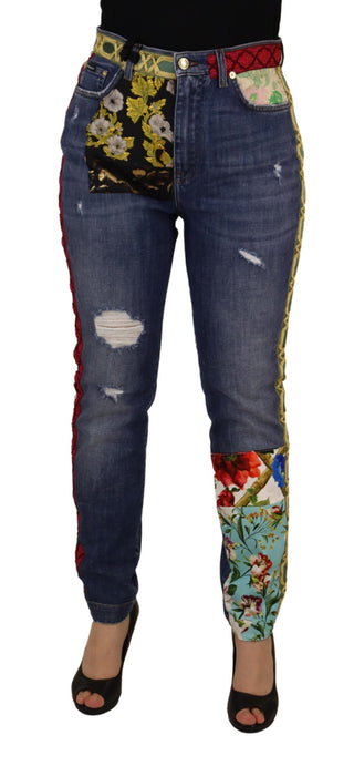 Jeans vaqueros de cintura alta con patchwork azul