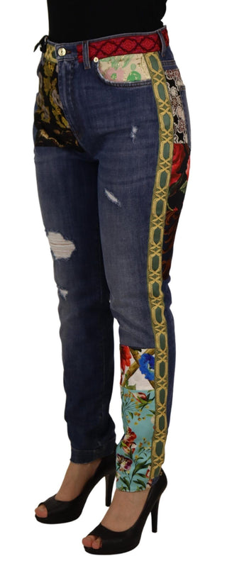 Jeans vaqueros de cintura alta con patchwork azul