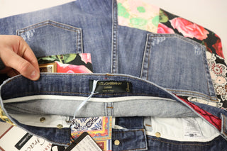 Jeans vaqueros de cintura alta con patchwork azul