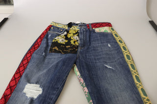 Jeans vaqueros de cintura alta con patchwork azul
