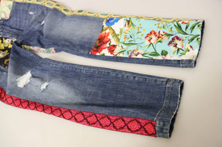 Jeans vaqueros de cintura alta con patchwork azul