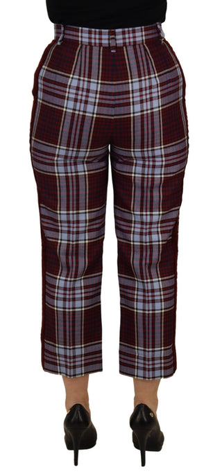 Grau karierte High-Waist Cropped Stoffhose