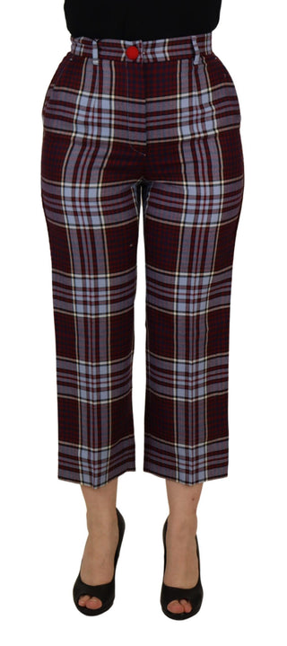 Grau karierte High-Waist Cropped Stoffhose