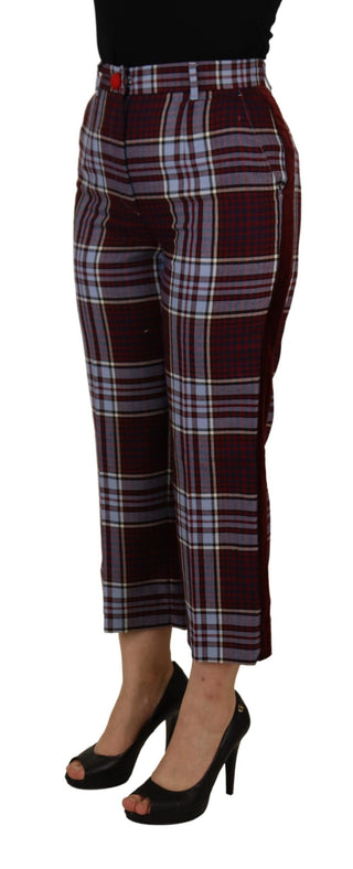 Grau karierte High-Waist Cropped Stoffhose