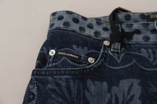 Blue Floral High Waist Skinny Denim Jeans