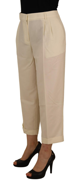 Elfenbeinfarbene High-Waist Cropped Hose mit gefaltetem Saum